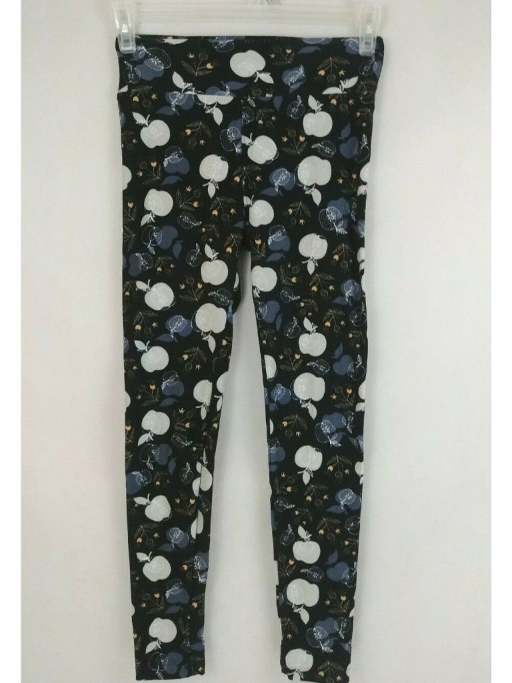 LuLaRoe Leggings One Size Apples Gray Blue Teacher Tan Flowers Design